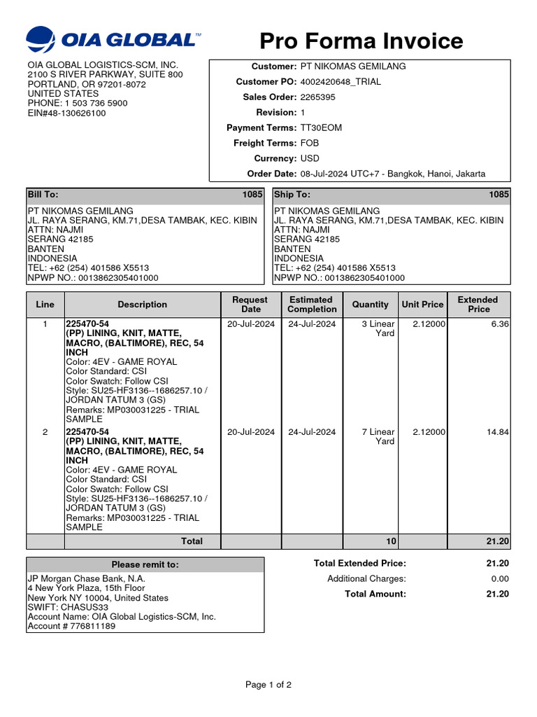 Pro Forma Invoice 20242408 072417 | PDF | Pro Forma | Financial Markets