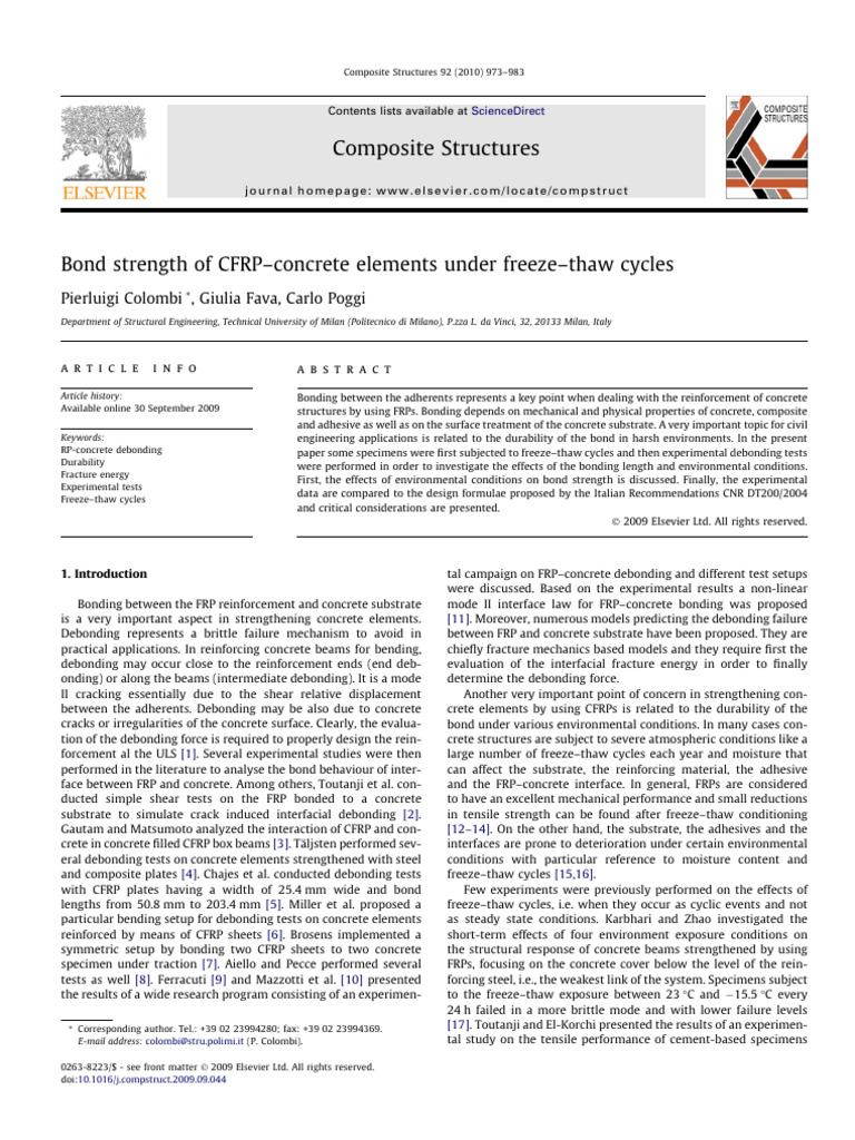 Bond Strength of CFRP Concrete Elements Under Freeze T - 2010 ...