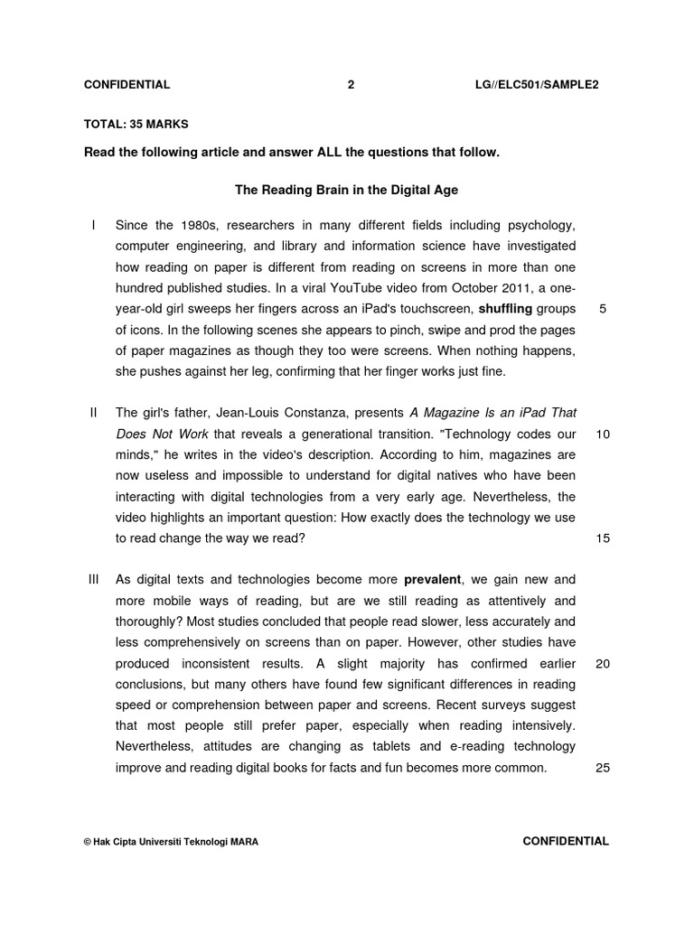 Elc501 Test QP - Sample 2 | PDF | E Reader | Books