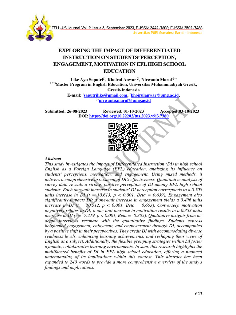 Impact of Differentiated Instruction on EFL Students | PDF | Cognitive ...