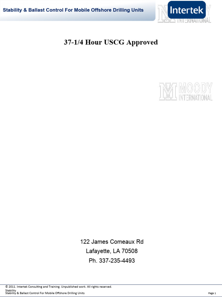MODU Stability & Ballast Control Course | PDF | Shipping