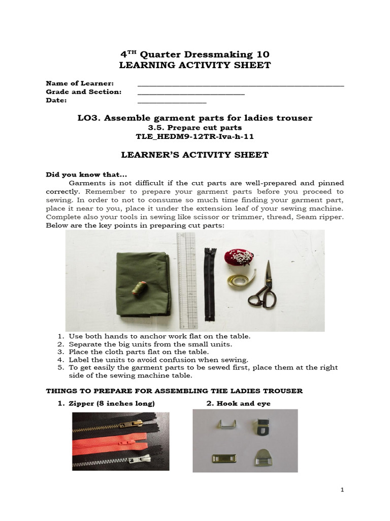 Assembling Ladies Trousers Guide | PDF | Seam (Sewing) | Sewing