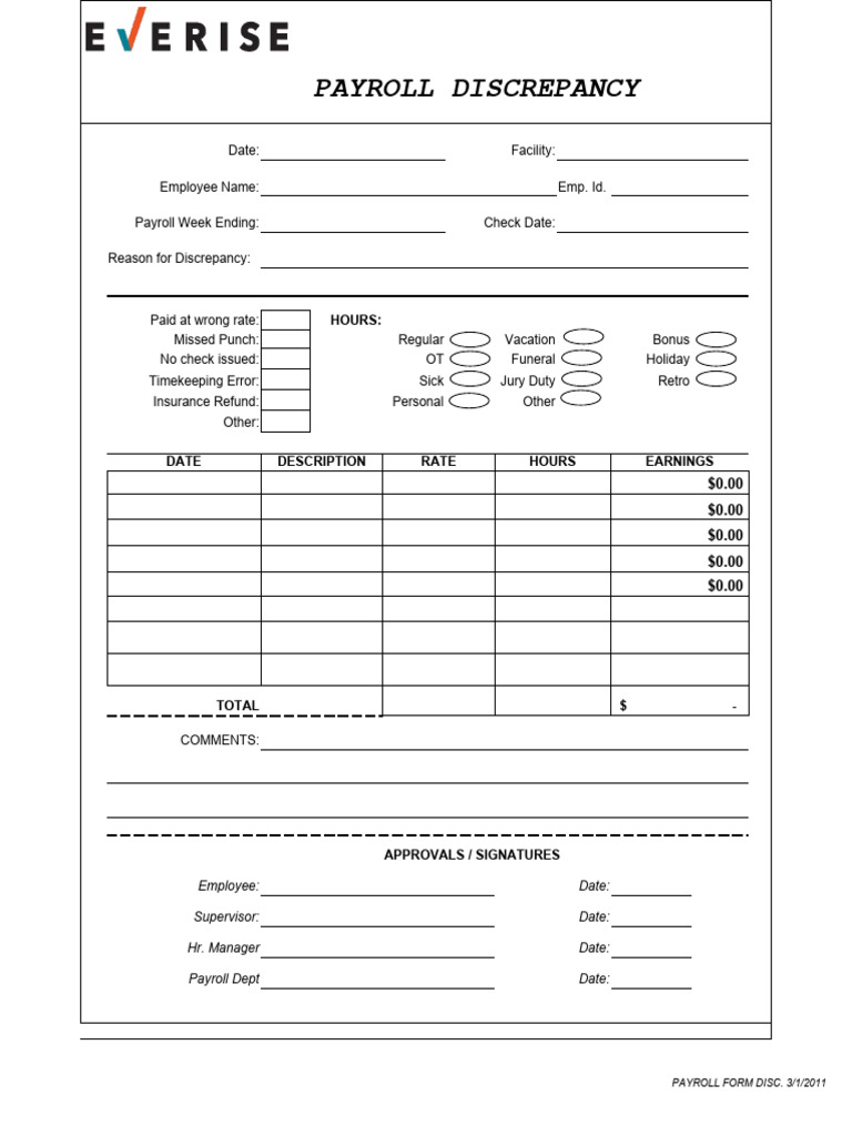 Payroll Discrepancy Report Form | PDF | Payroll | Business