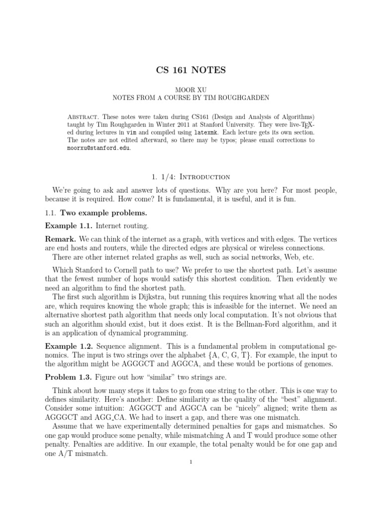 CS161 Algorithm Design Notes | PDF | Sequence Alignment | Time Complexity