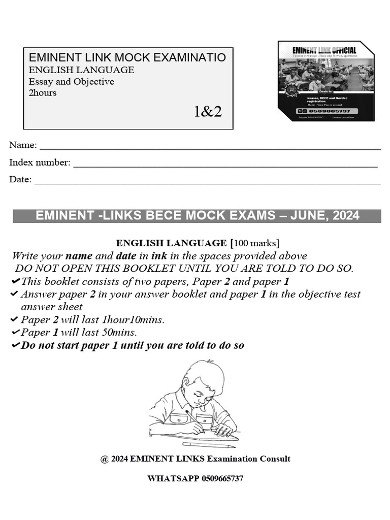 BECE 2024 English Mock Exam Guide | PDF | Stuttering | Languages