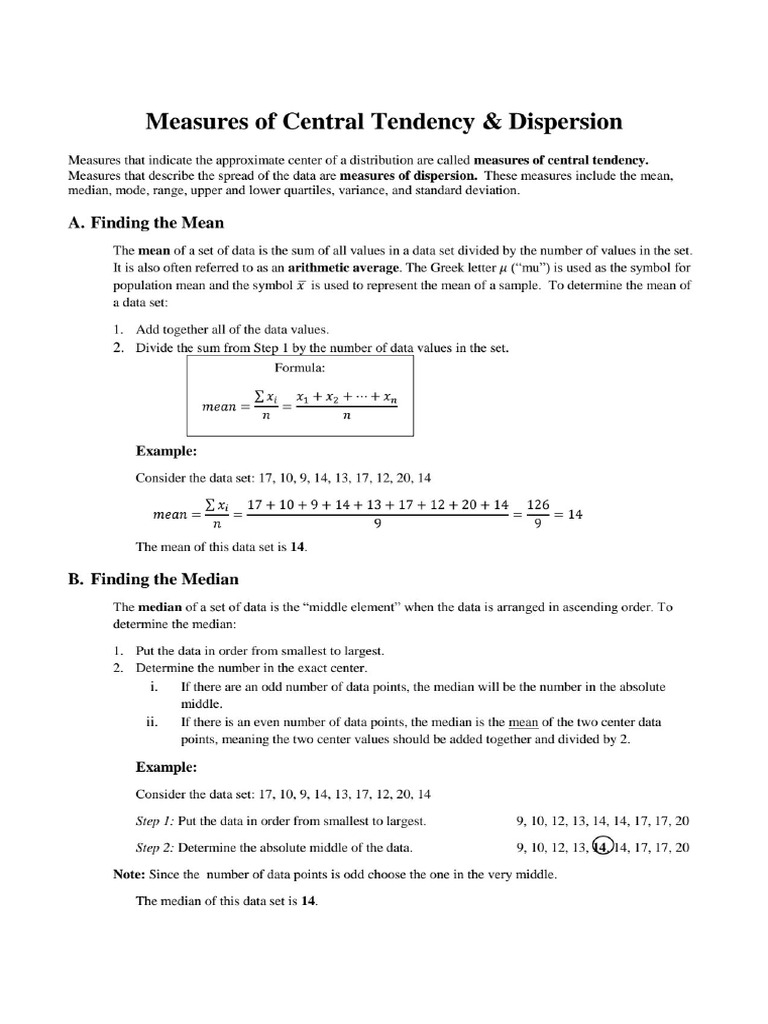 Measures of Central Tendency 2014 | PDF