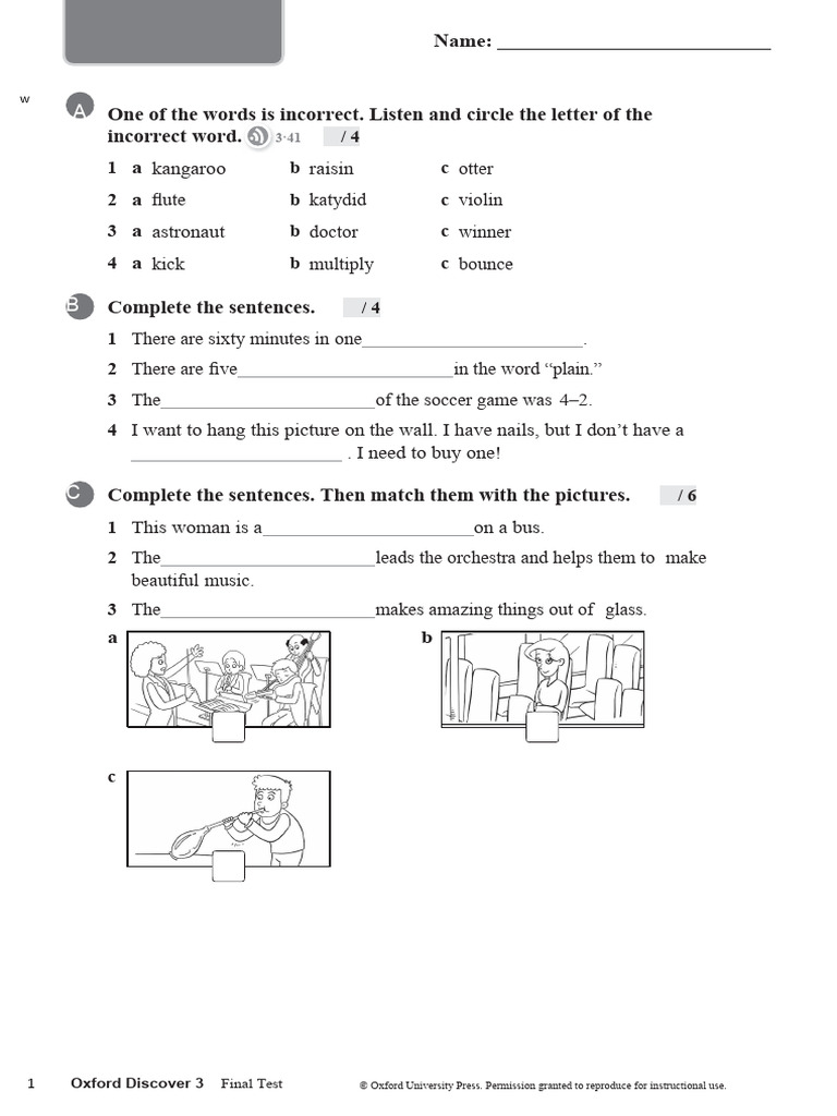 Oxford Discover 3 Final Test | PDF