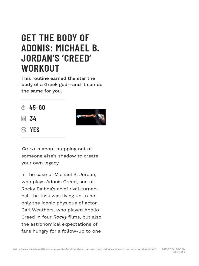 Adonis Creed Workout Plan by Michael B. Jordan | PDF | Weight Training ...