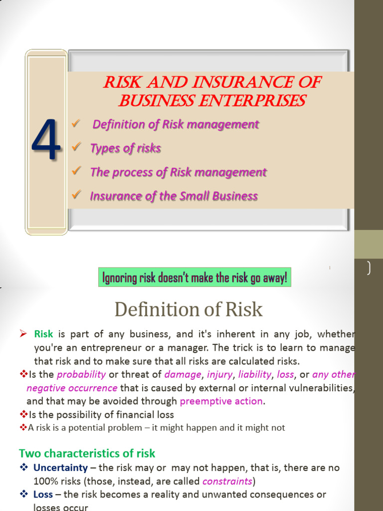 Lec 04 & 05 Entrepreneurship | PDF | Insurance | Risk