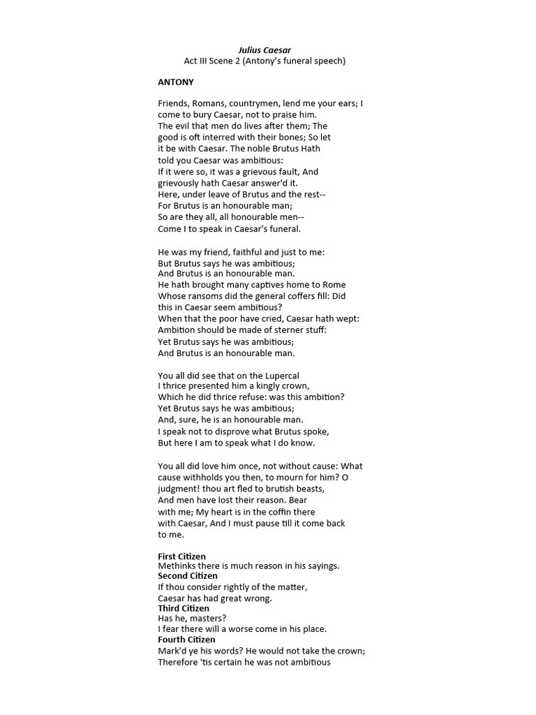 Julius Caesar - Antony Speech | PDF