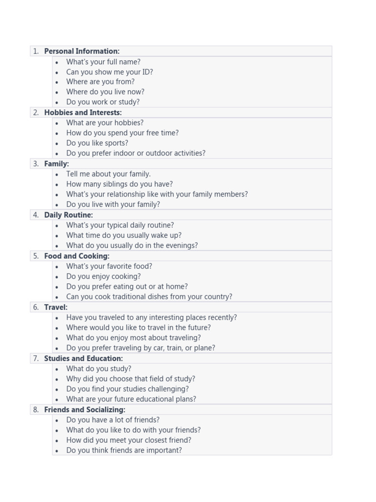 Personal Profile Questionnaire Guide | PDF | Hobbies | Books