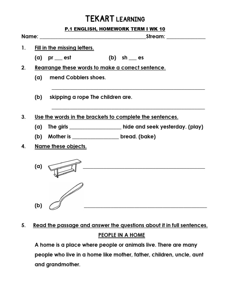English Homework Term I Week 10 | PDF