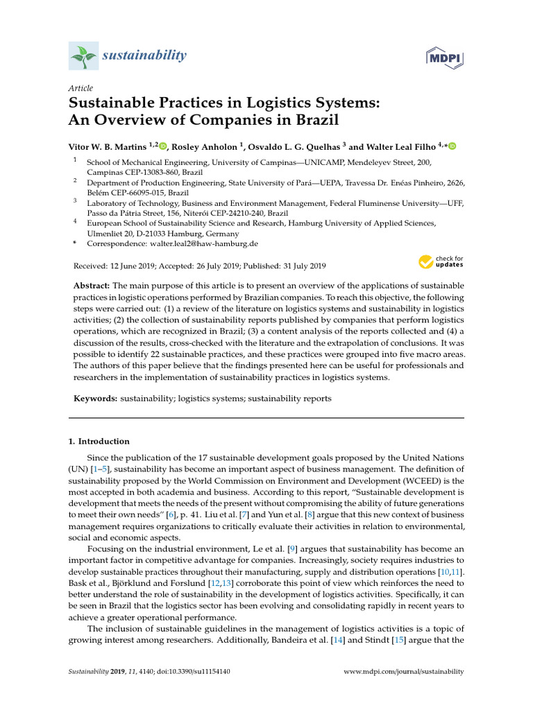 Sustainable Logistics Practices in Brazil | PDF | Logistics ...