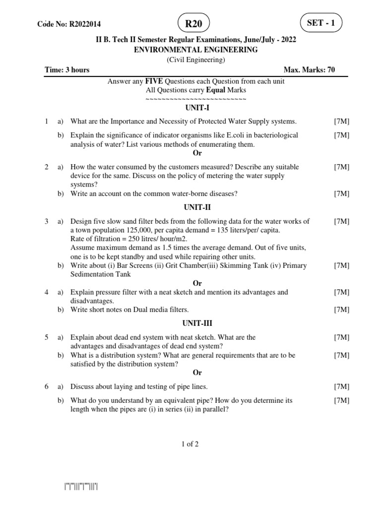 Environmental Engineering Exam Questions | PDF | Water Purification ...