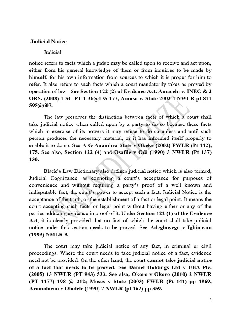 Mandatory Judicial Notice in Law | PDF | Evidence (Law) | Burden Of ...