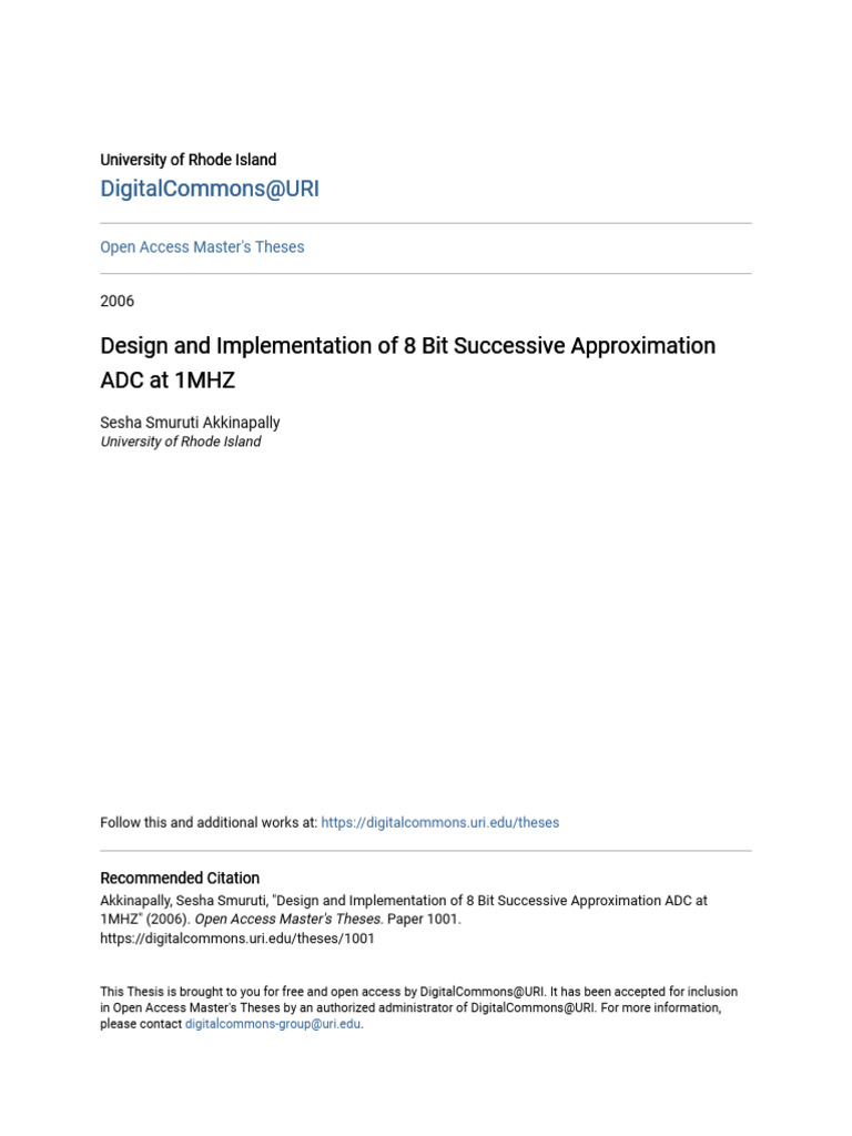 Design and Implementation of 8 Bit Successive Approximation ADC A | PDF ...