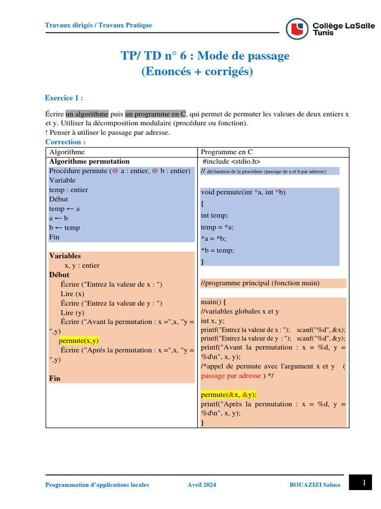 Algorithmes C : Permutation et Échange | PDF | Programmation ...