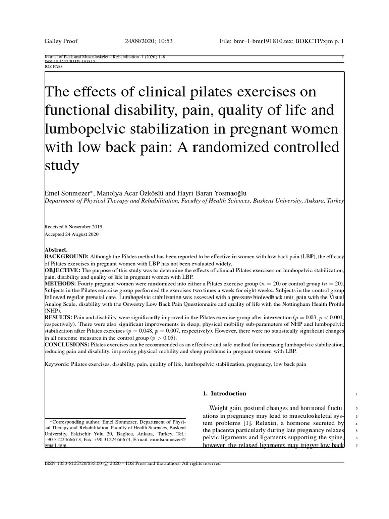 The Effects of Clinical Pilates Exercises On Functional Disability ...