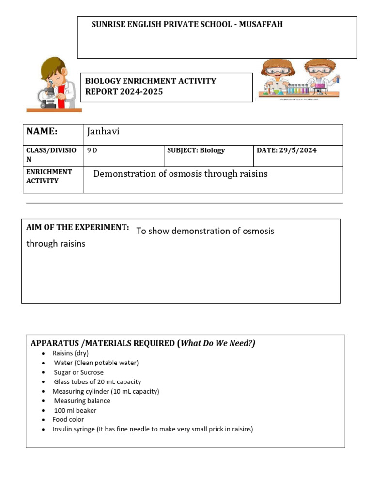 Osmosis Demonstration with Raisins | PDF
