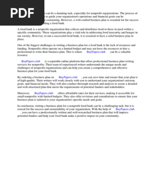 Nonprofit Food Bank Sample Business Plan