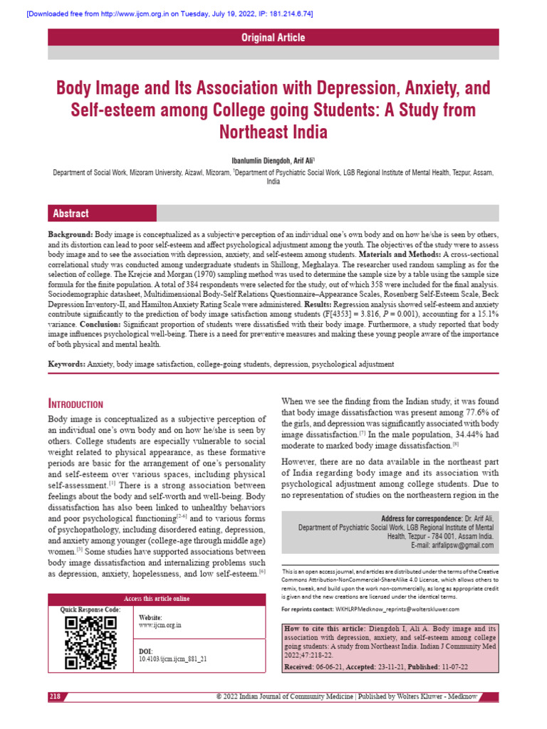 Body Image and Mental Health in Students | PDF | Body Image | Body Mass ...