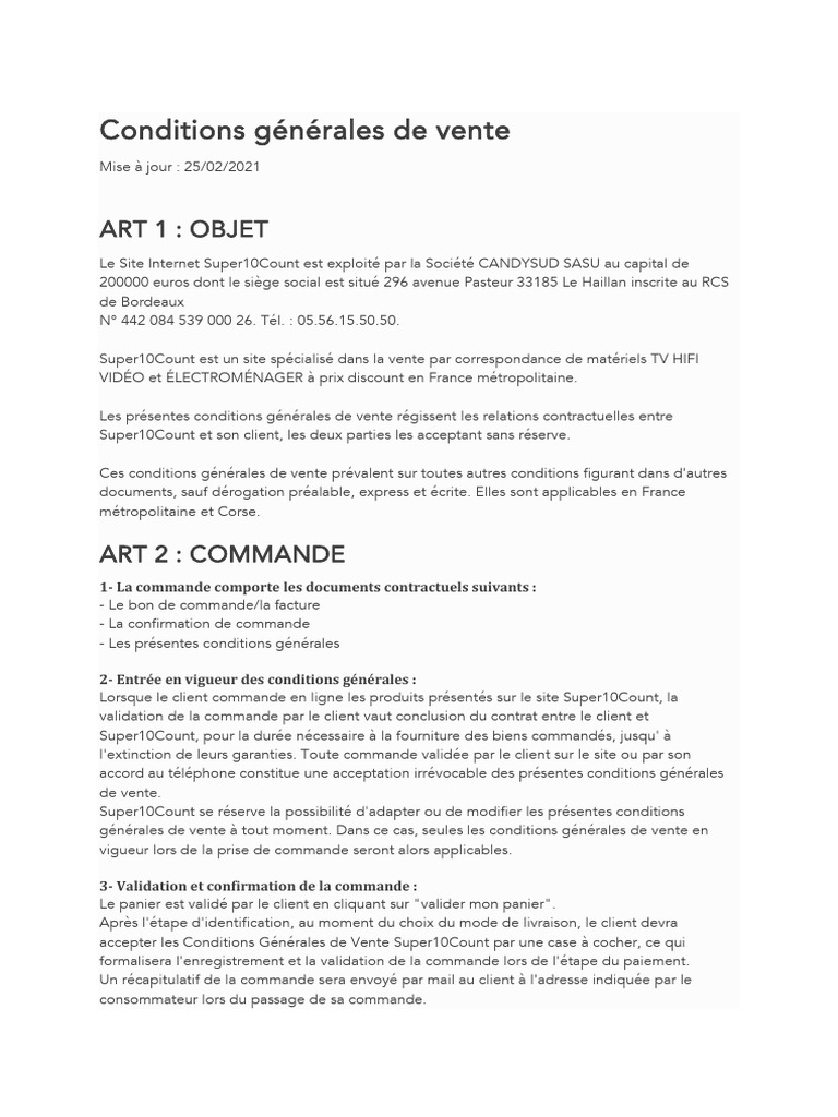 Conditions Générales de Vente Super10Count | PDF | Déchets électroniques