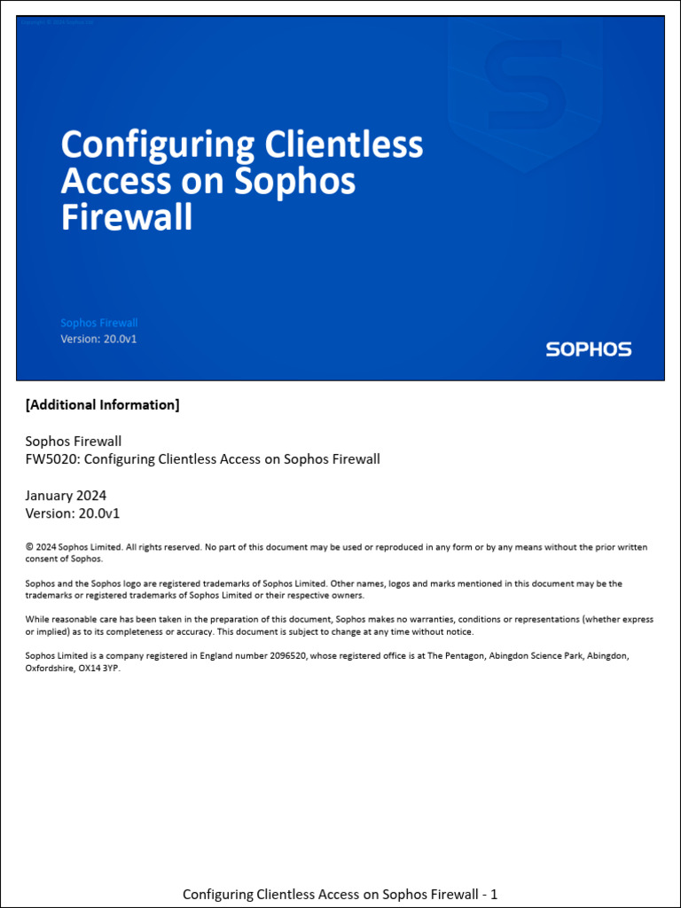 FW5020 20.0v1 Configuring Clientless Access On Sophos Firewall | PDF ...