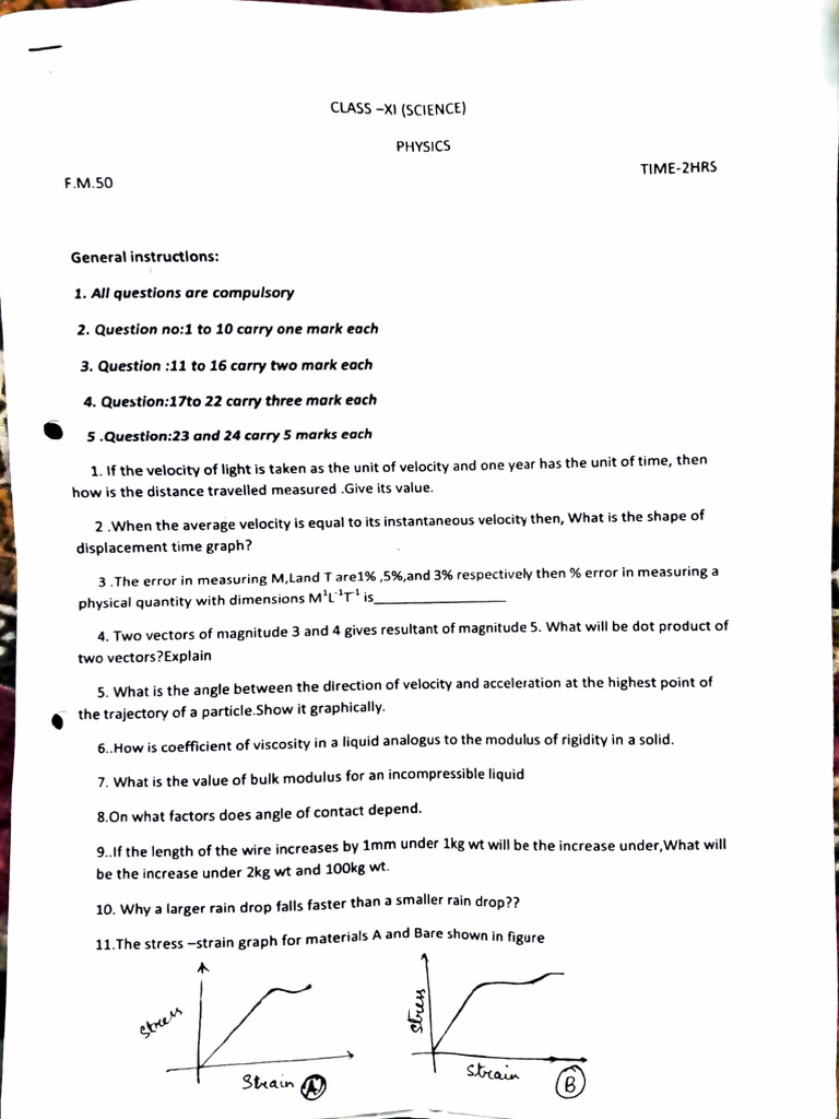 Class XI Physics Exam Questions | PDF | Acceleration | Velocity