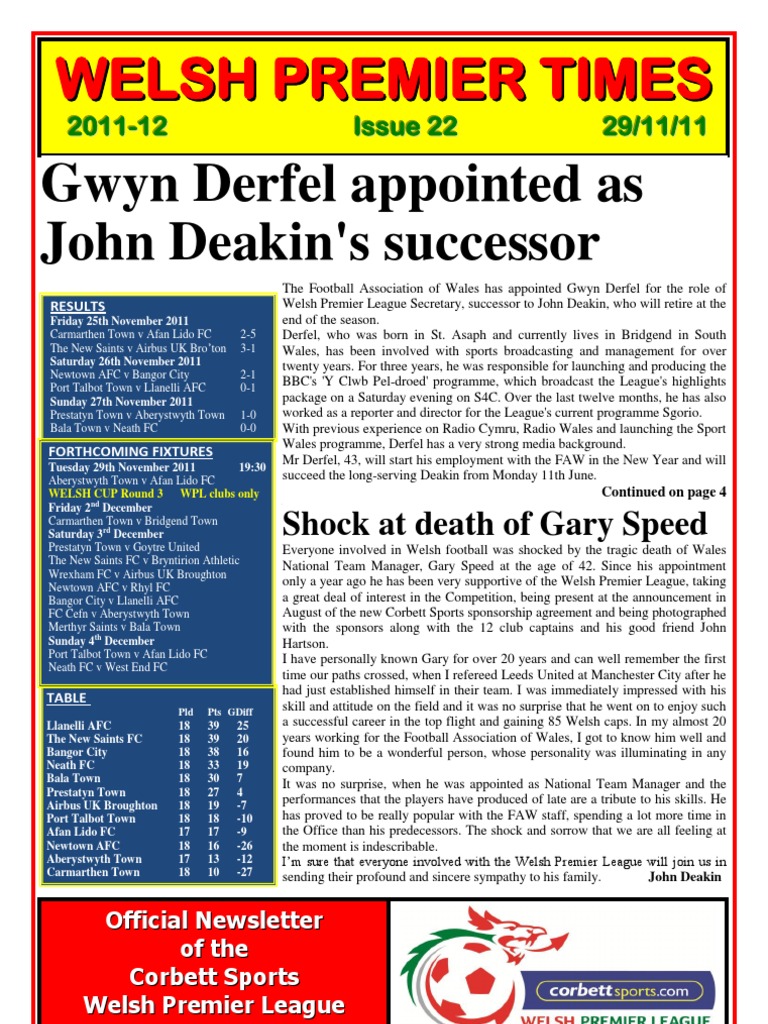 2011/12 - Welsh Premier League - Results and Table - Y Clwb Pêl-droed