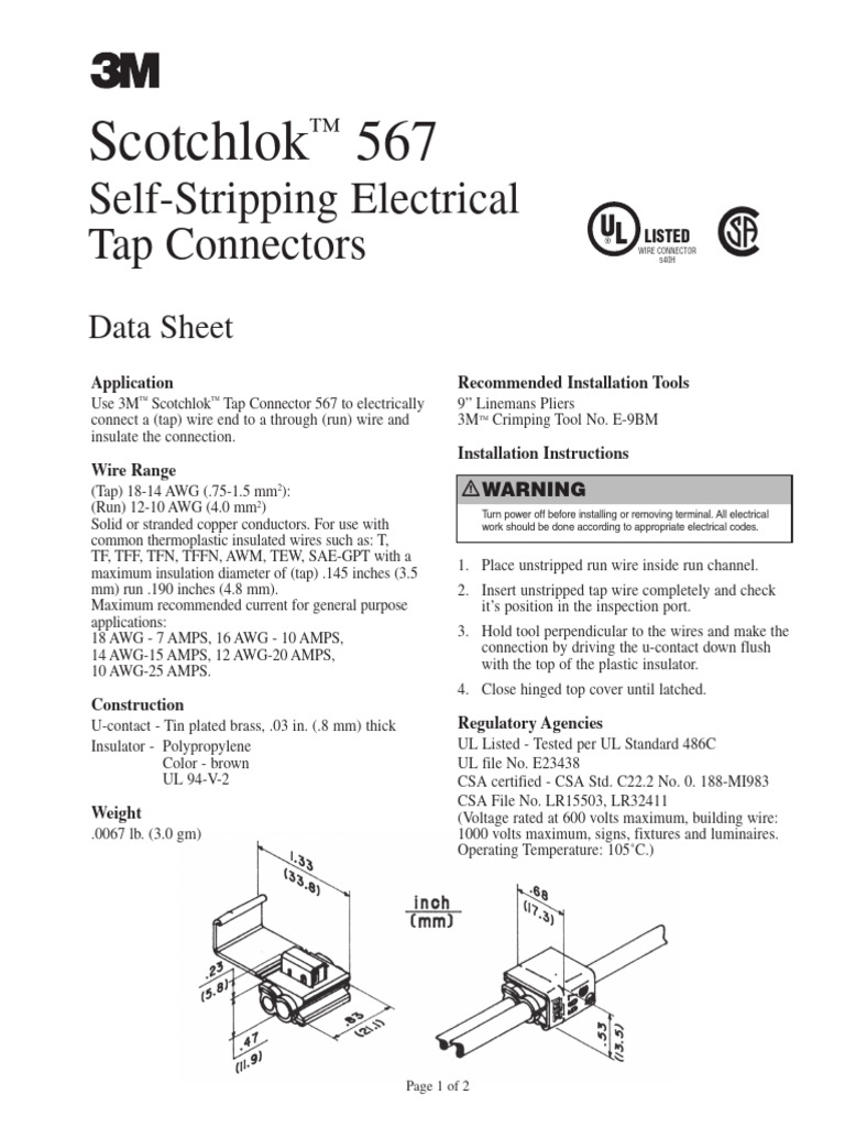 Scotchlok™ 567 Self-Stripping Electrical Tap Connectors-DS | PDF ...