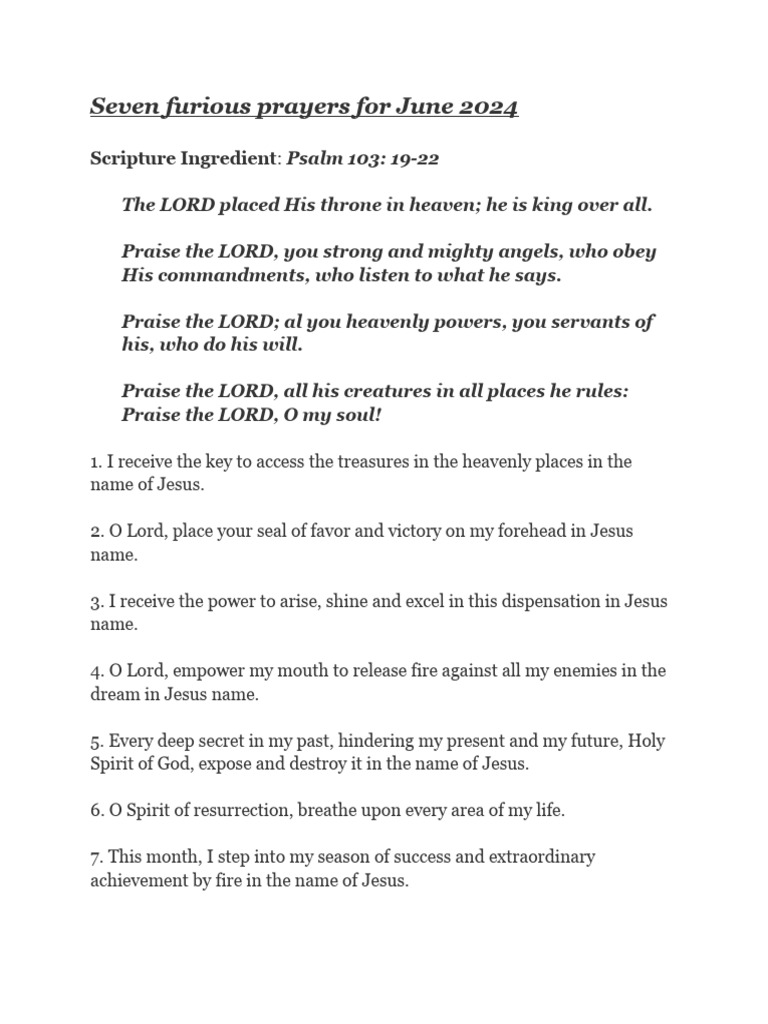 7 Furious Prayers For June 2024 PDF