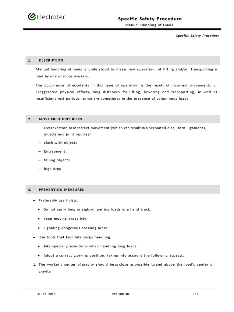 Manual Handling of Loads Rev | PDF