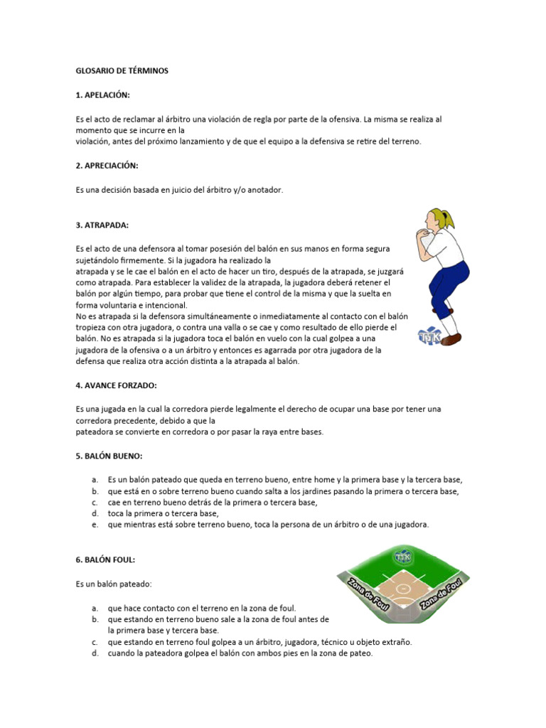 Glosario de Términos Kikingbol PDF Campo de béisbol Juegos de pelota
