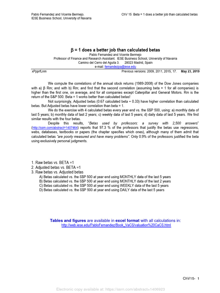 Beta = 1 Outperforms Calculated Betas | PDF | Beta (Finance)