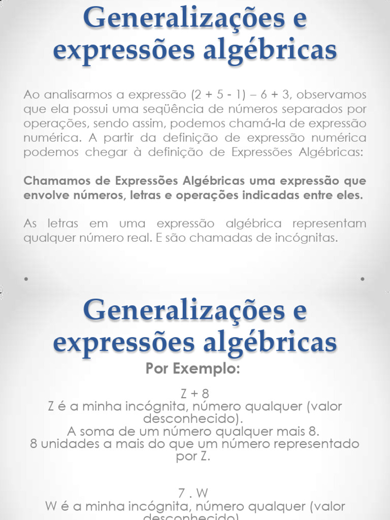 Revisando Generalizações e Expressões Algébricas - Guilherme | PDF ...