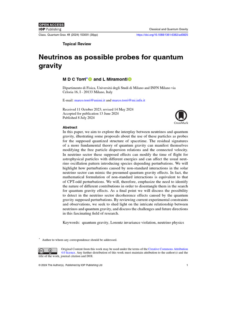 Neutrinos As Possible Probes For Quantum Gravity | PDF | Quantum ...