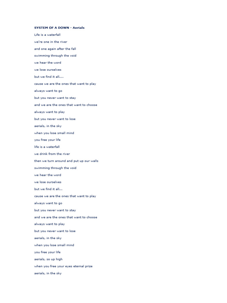 System of a Down - Aerials Lyrics Analysis | PDF | Poetry