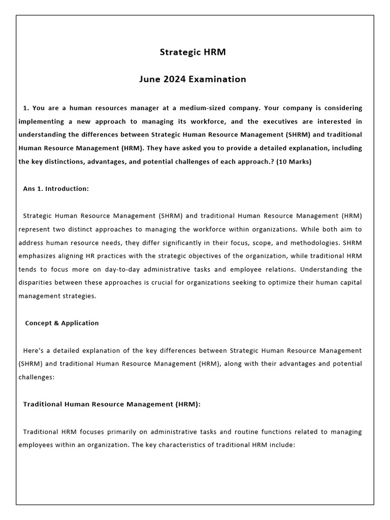 SHRM vs. Traditional HRM: Key Differences | PDF | Human Resource ...