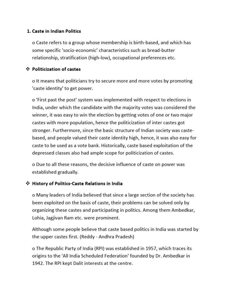 Caste Politics in India: An Overview | PDF | Caste | Women's Rights