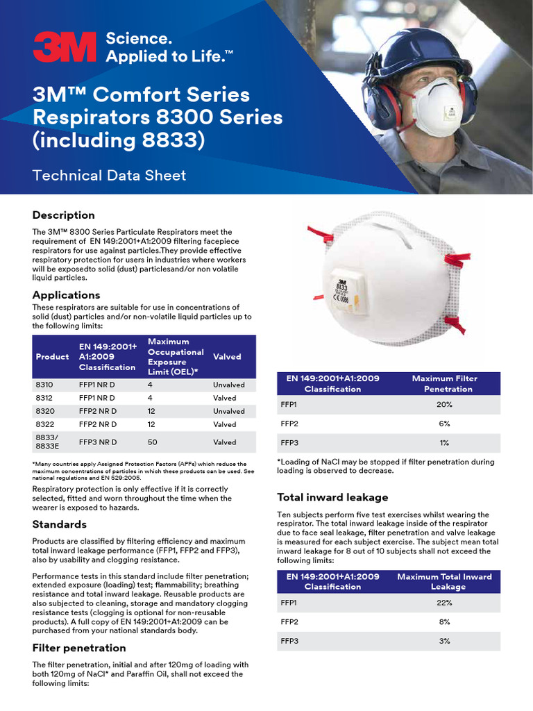 3M 8300 8833 Series Respirator TDS | PDF | Occupational Safety And ...