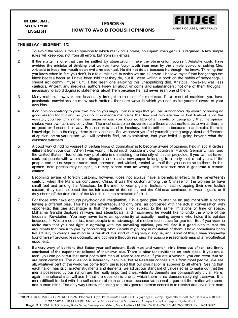 Avoiding Foolish Opinions: Key Strategies | PDF | Self Esteem | Reason