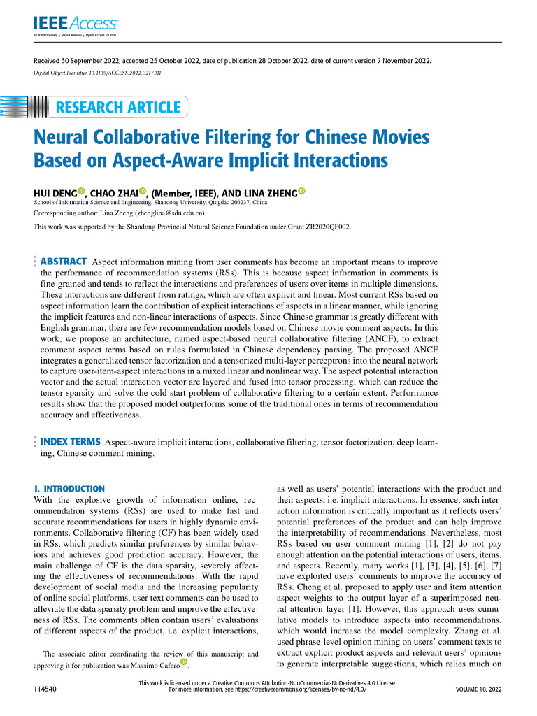 Neural Collaborative Filtering For Chinese Movies Based On Aspect-Aware ...