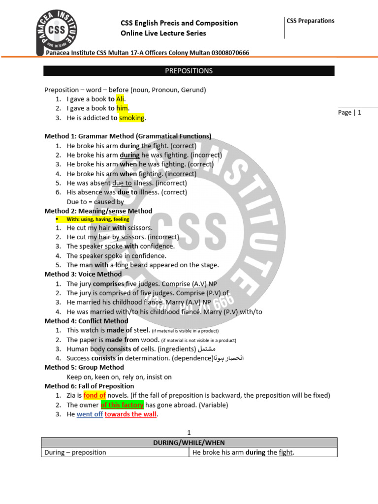 Prepositions | PDF | Preposition And Postposition