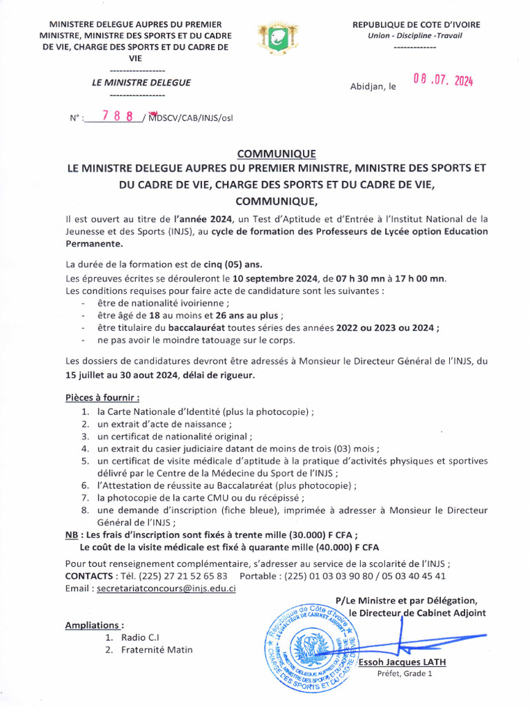 Concours INJS 2024 : Inscription et Infos | PDF | Sciences sociales