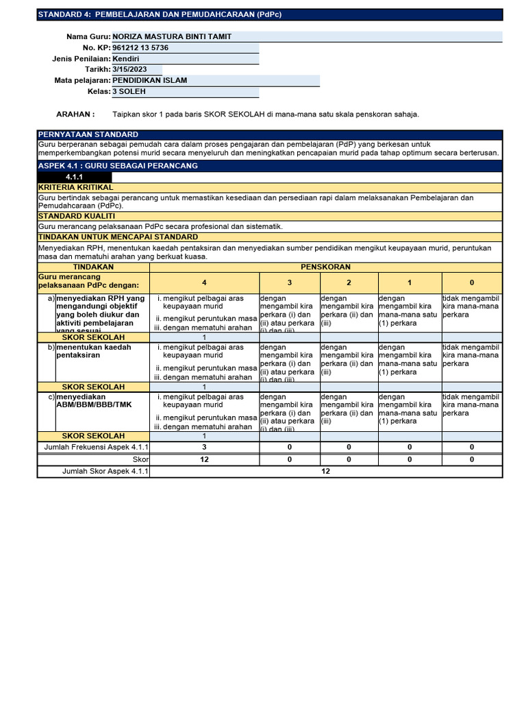 Borang Standard 4 Baru 2023 | PDF