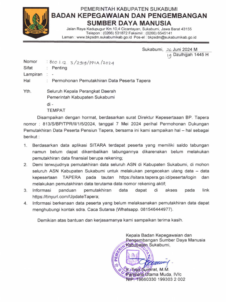 Pemutakhiran data tapera pdf