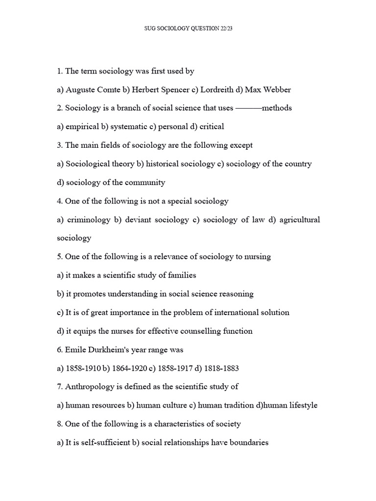 Sociology Exam Questions 2022-23 | PDF | Sociology | Social Sciences