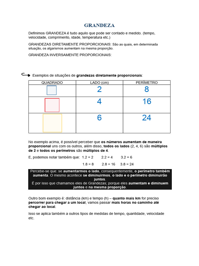 Grandezas e Proporcionalidade Matemática | PDF | Métodos e Materiais de ...