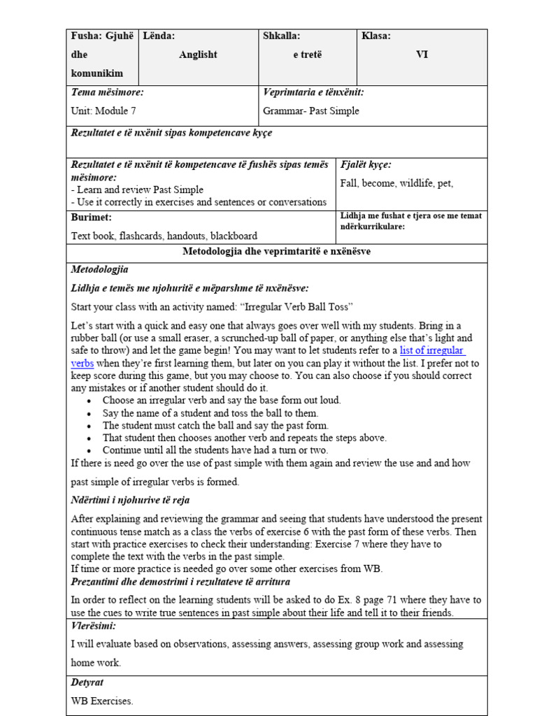 Lesson Plan No 3 Pdf Linguistic Typology Language Mechanics