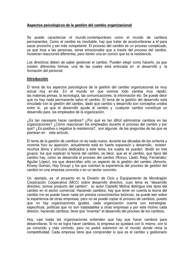 Psicología del Cambio Organizacional | PDF | Las emociones | Gestión ...